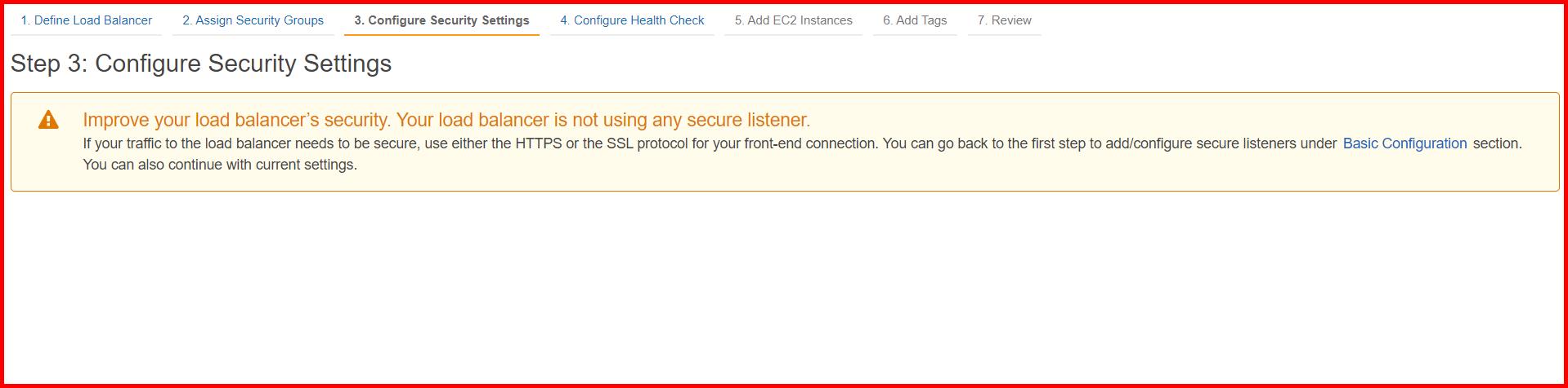 Picture showing the configure security setting screen